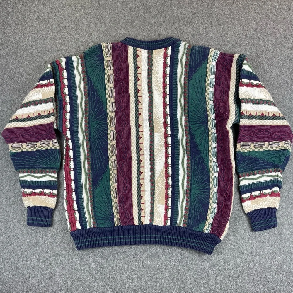 Vtg Cotton Traders 3D Knit Sweater Mens Medium Chunky Cable Coogi Style Cosby